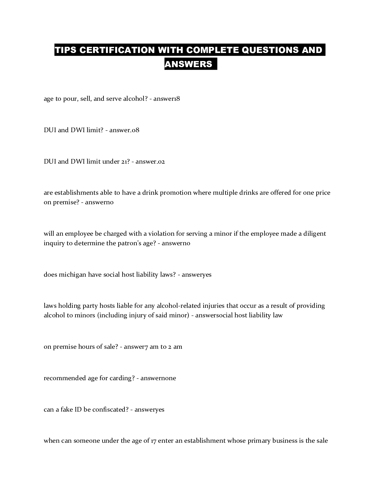 TIPS CERTIFICATION WITH COMPLETE QUESTIONS AND ANSWERS Browsegrades